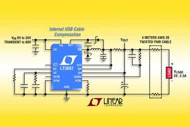 Regulator impulsowy kompensujący spadek napięcia na kablach