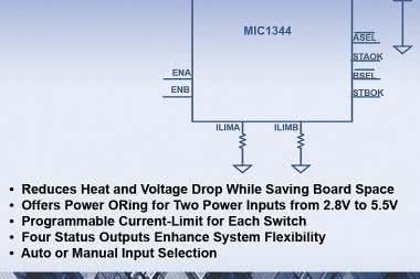 Dwuwejściowy przełącznik zasilania o obciążalności 3 A