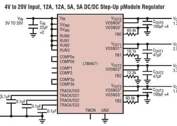 4-wyjściowy regulator DC-DC step-down do zasilania układów FPGA, DSP i ASIC